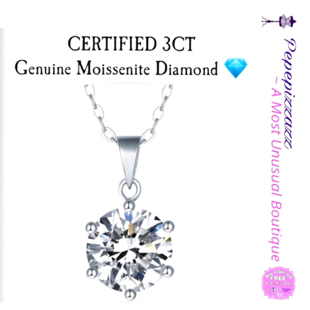 CERTIFIED 3ct 100% REAL MOISSANITE 18kGP 925 NECKLACE VVSI